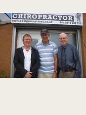 Chiropractor @ 83 Gloucester Road Patchway - Dr Leah, patient, and Eddie (Practice Mgr)