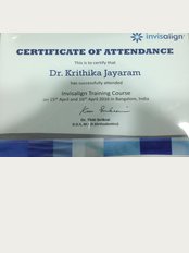 Quintessence Family Dentistry & Wellness - Dr. Krithika M Jayaram- Certificate for Invisalign practice 