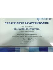 Quintessence Family Dentistry & Wellness - Dr. Krithika M Jayaram- Certificate for Invisalign practice  